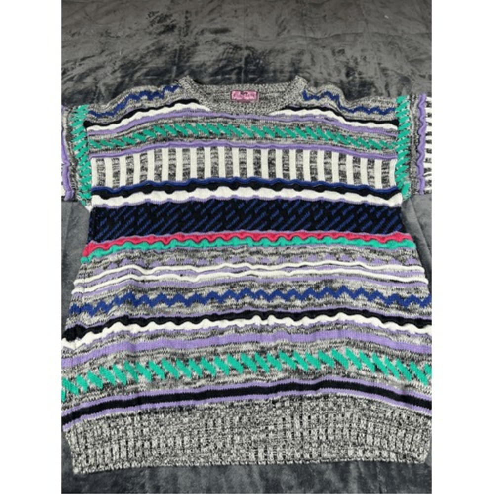 Vintage Y2K Heavy Cohcete‎ cable knit multicolor sweater size L